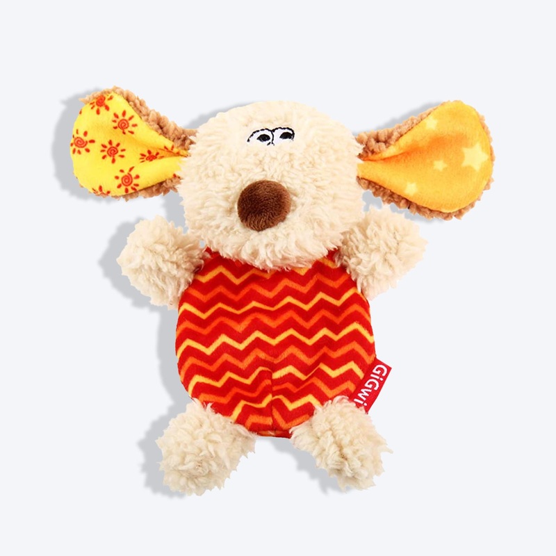 GiGwi Plush Friendz Dog Toy with Refillable Squeaker – Dog – Grey/Red