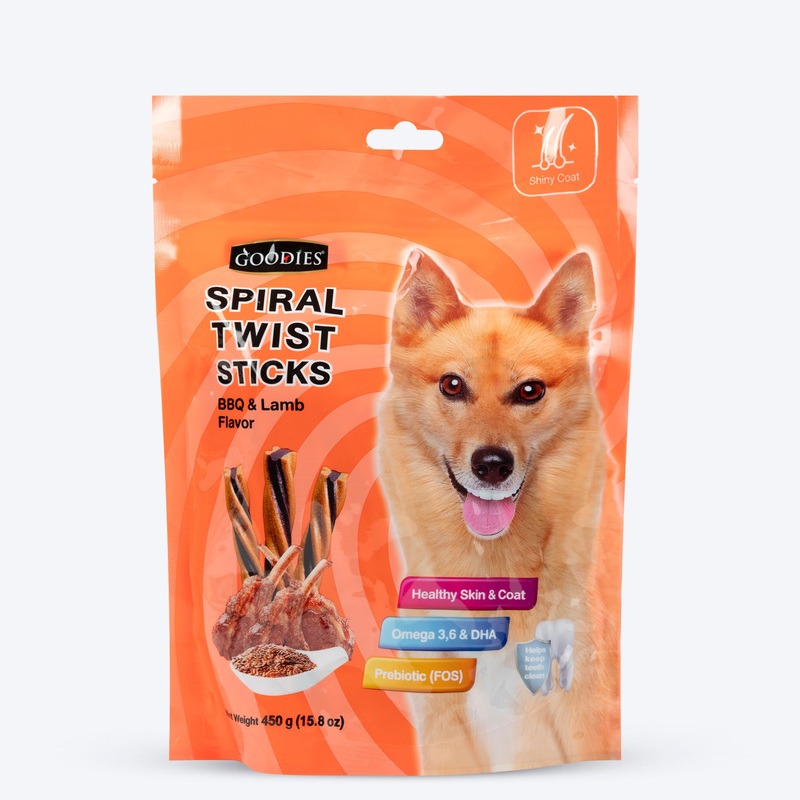 Goodies Spiral Twist Sticks BBQ & Lamb Flavour For Dogs – 450 g