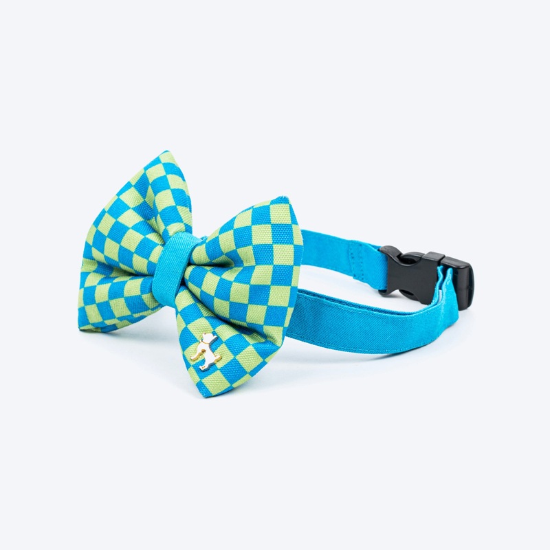 HUFT Pawsitevely Checked Bow Tie With Strap For Dog – Arctic Blue