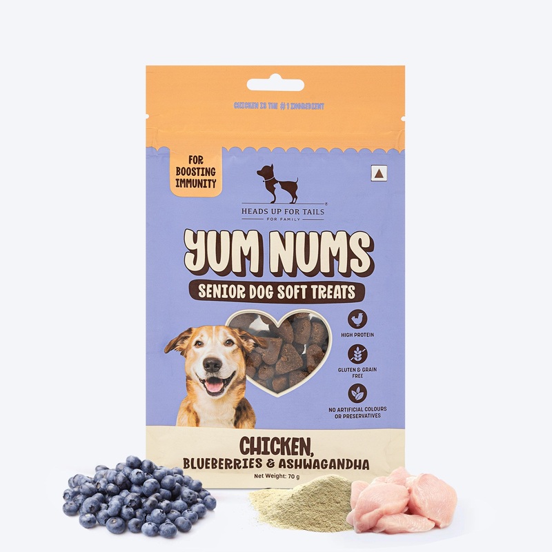 HUFT Yum Nums Senior Dog Treats Soft & Chewy Sticks Blueberries & Ashwagandha With Chicken – 70 gm