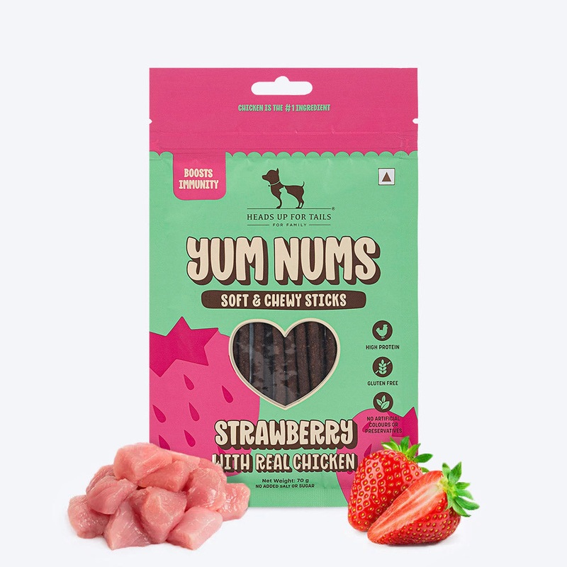 HUFT Yum Nums Soft & Chewy Sticks Strawberry with Real Chicken Treat For Dogs – 70 g