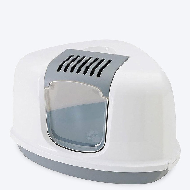 Savic Nestor Corner Cat Toilet – White/Grey – 23 x 18 x 16 inch