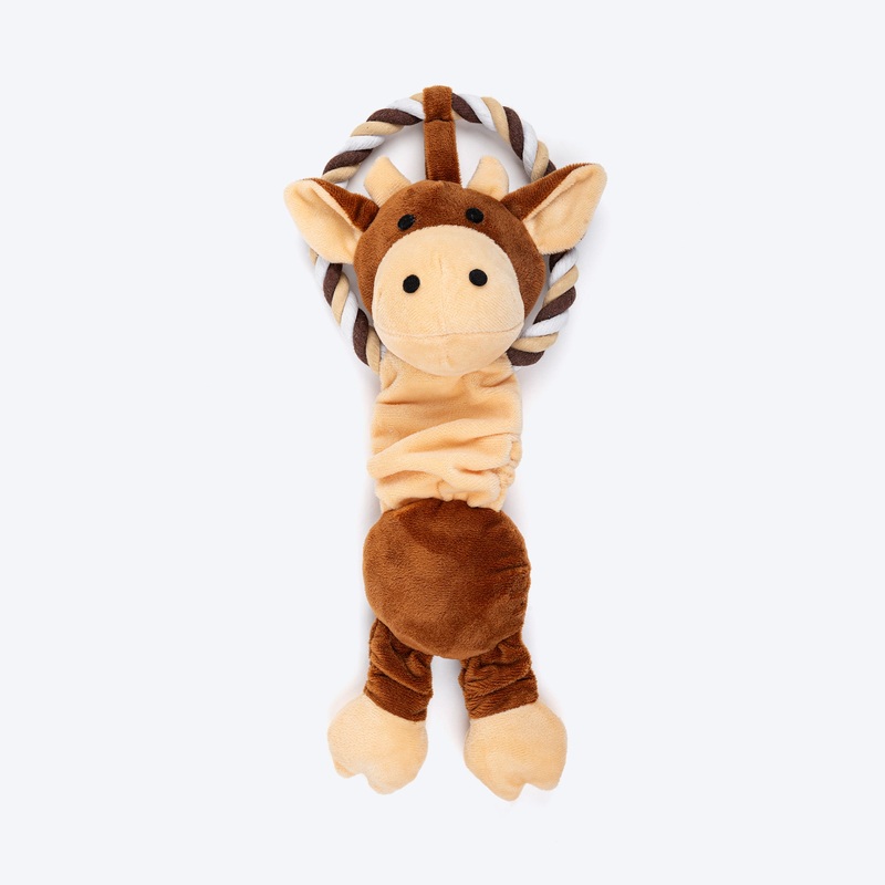TLC Bungee Cow Squeaky Plush Toy For Dog – Brown