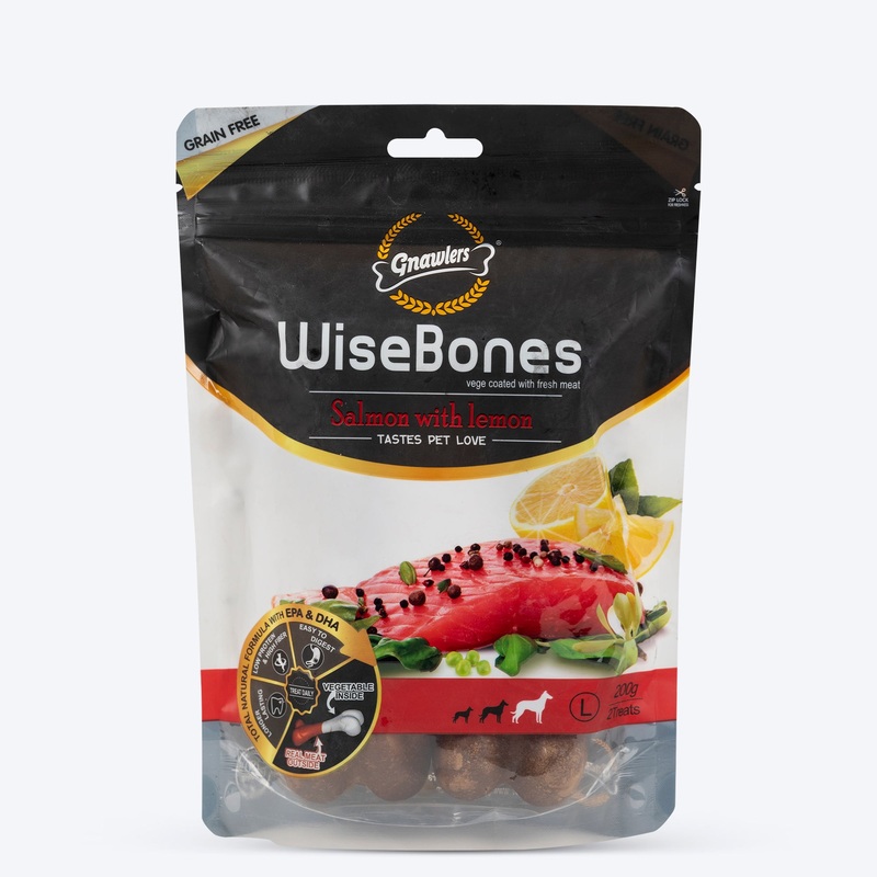 Gnawlers Wisebones Dog Treat – Salmon with Lemon – 200 g