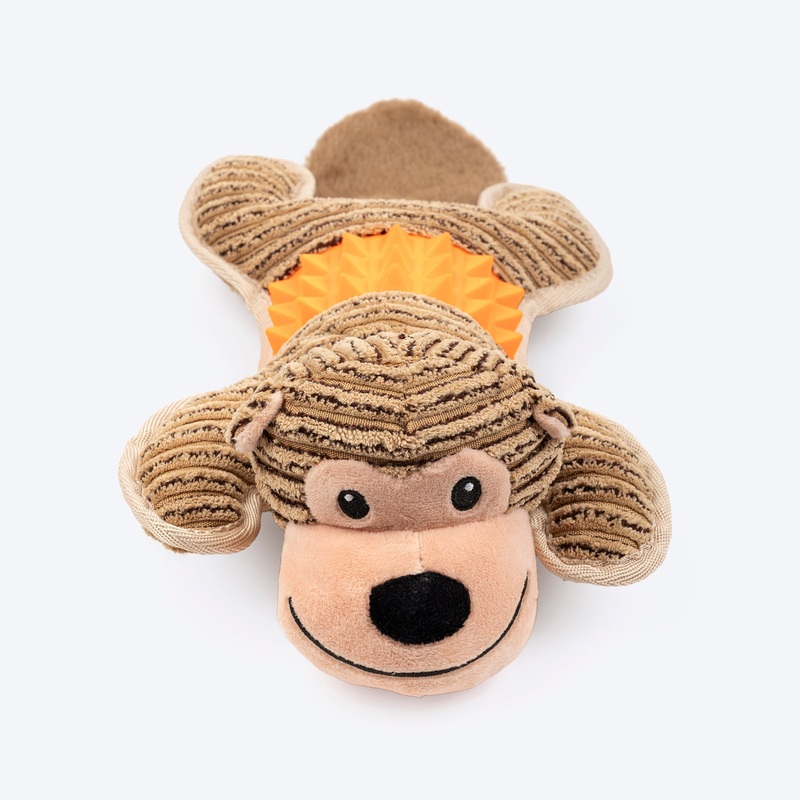HUFT Chimpster Chew & Cuddle Squeaky Plush Toy For Dog – Tan