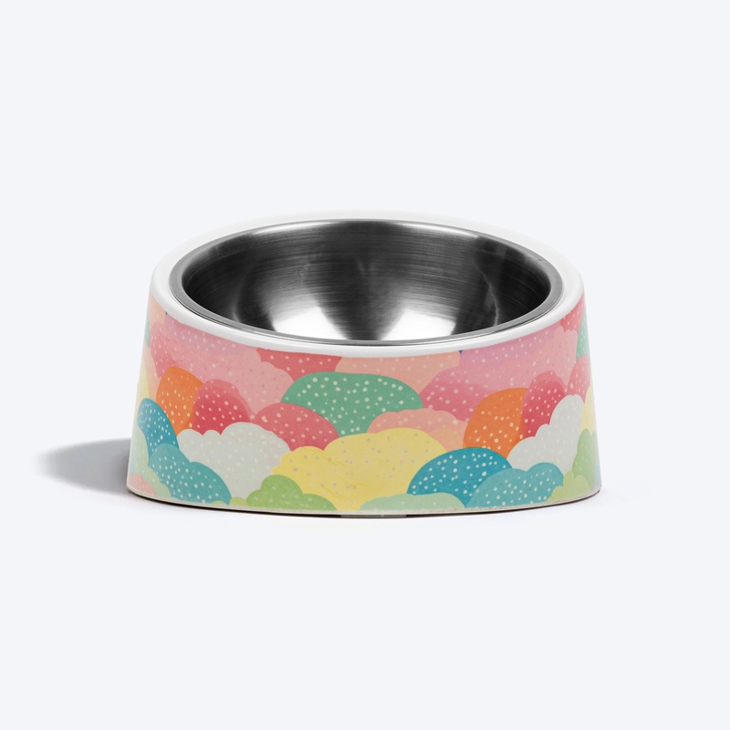 HUFT CloudBurst Printed Melamine Slant Bowl With Steel Insert For Dog – Multicolor