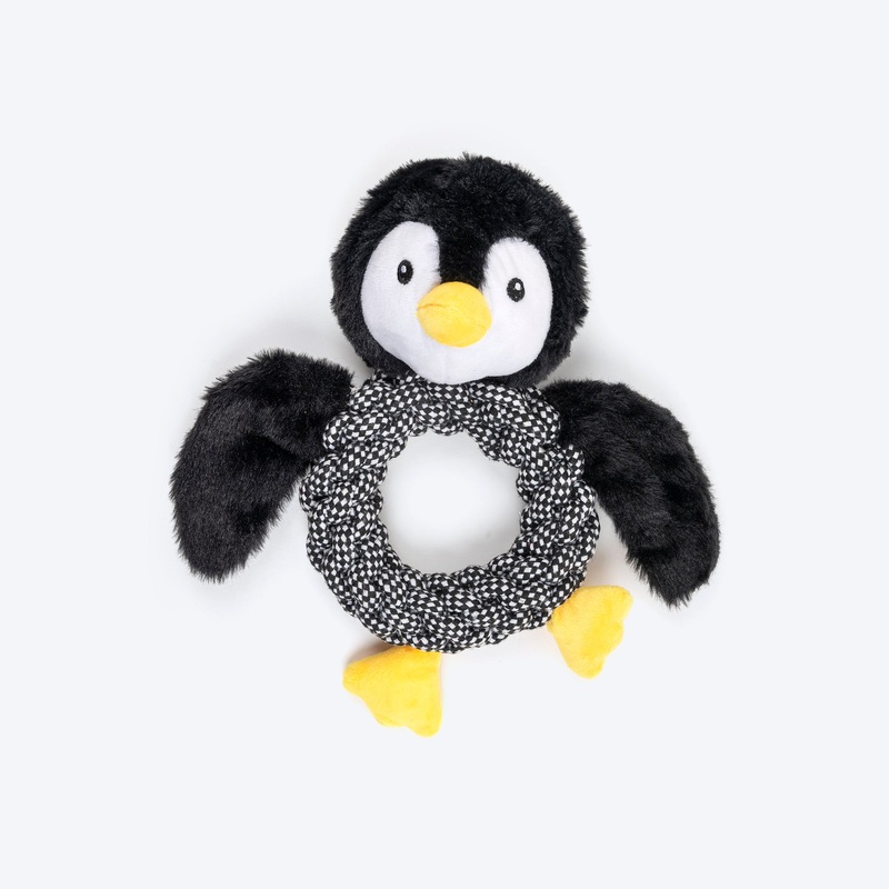 HUFT Pengu Penguin Squeaky Tug Plush Toy For Dog – Black & White