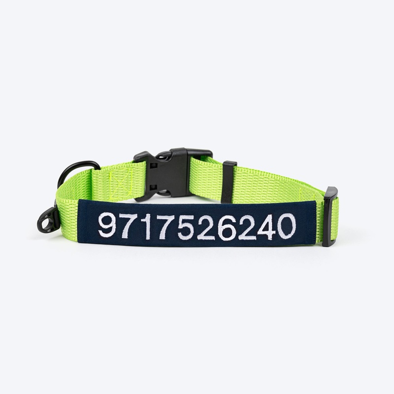 HUFT Personalised Basics (Mobile No.) Dog Collar – Neon Green