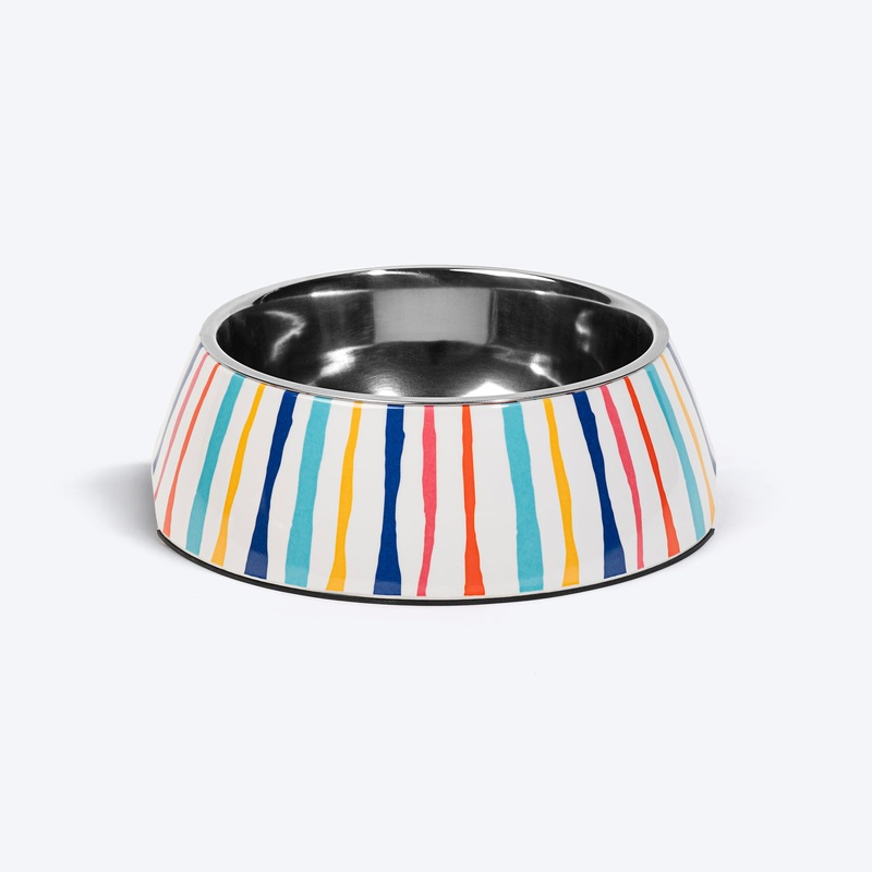 HUFT Splash And Stripes Printed Melamine Bowl With Steel Insert For Dog – Multicolor