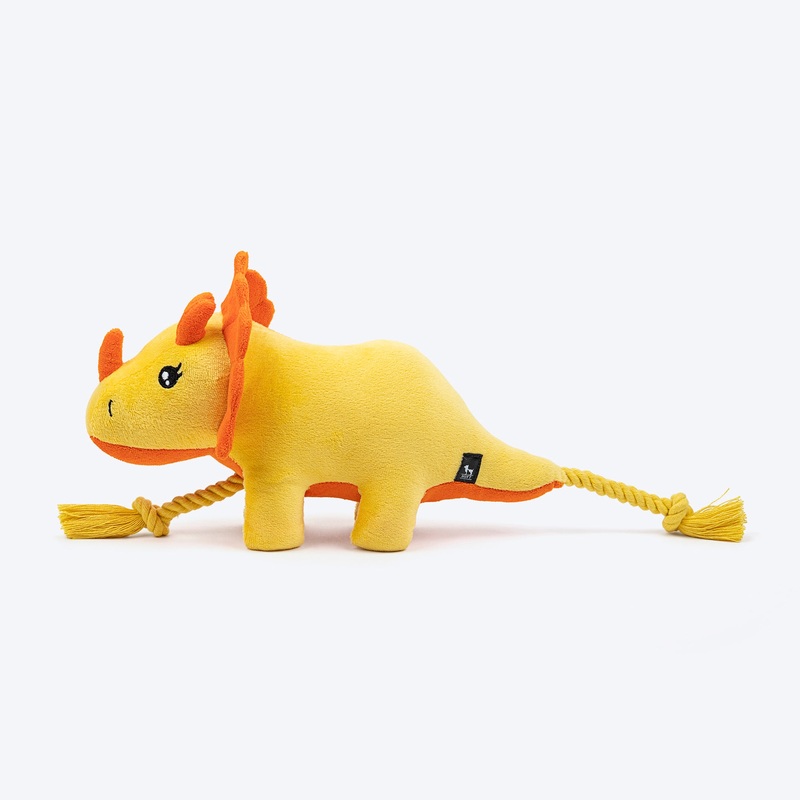 HUFT Triceratoopsie Squeaky Plush Toy For Dog – Yellow