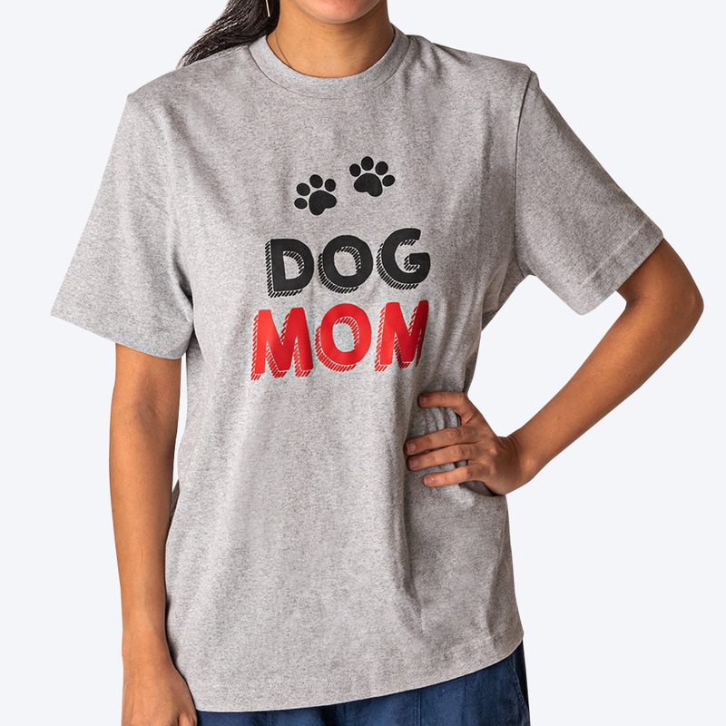 HUFT Twinning – Dog Mom T-Shirt For Humans – Grey with Black & Red Print