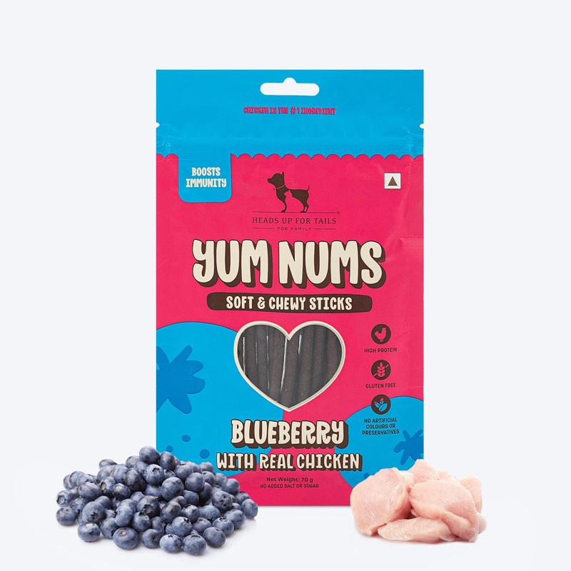 HUFT Yum Nums Dog Treats Soft & Chewy Sticks Blueberry With Real Chicken – 70 gm