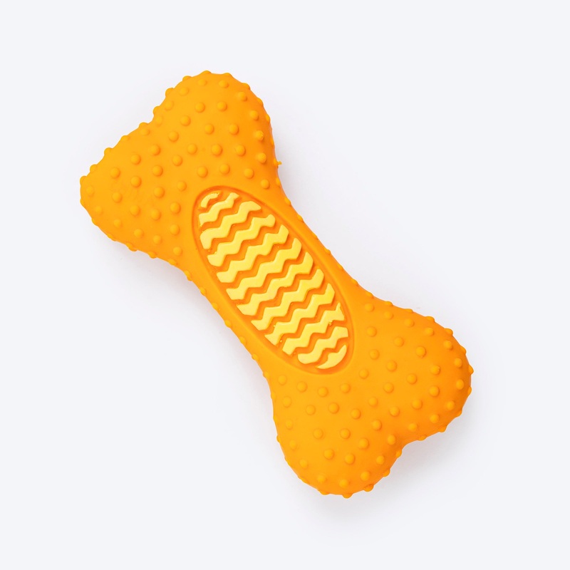 TLC Dotted Textured Dumbbell Squeaky Chew Toy For Dog – Orange