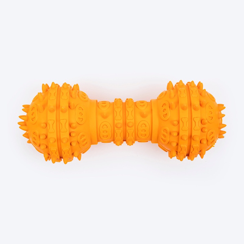 TLC Spiky Dumbbell Squeaky Chew Toy For Dog – Orange