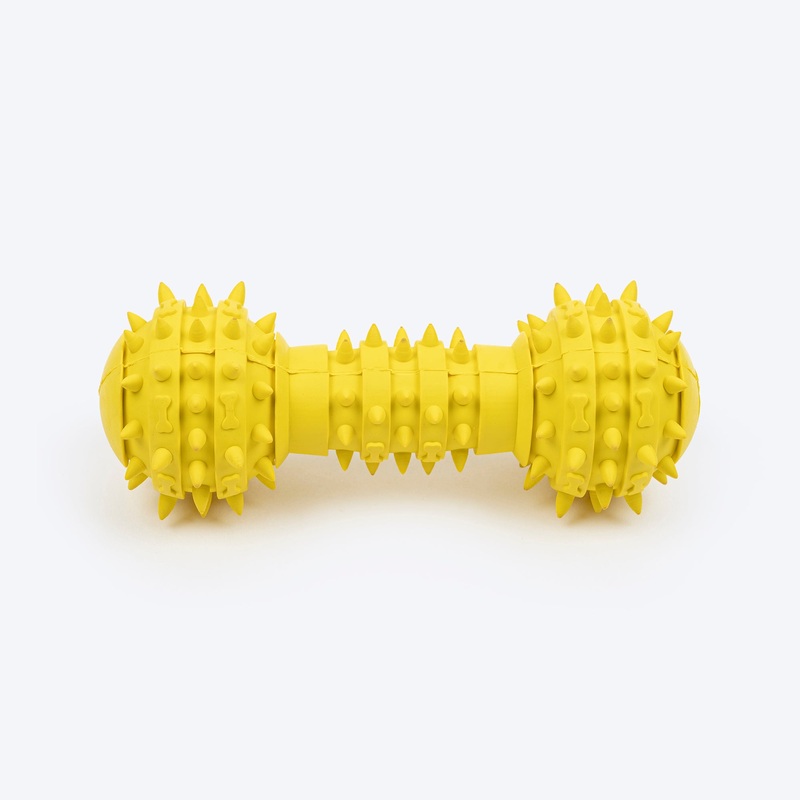TLC Spiky Dumbbell Squeaky Chew Toy For Dog – Yellow
