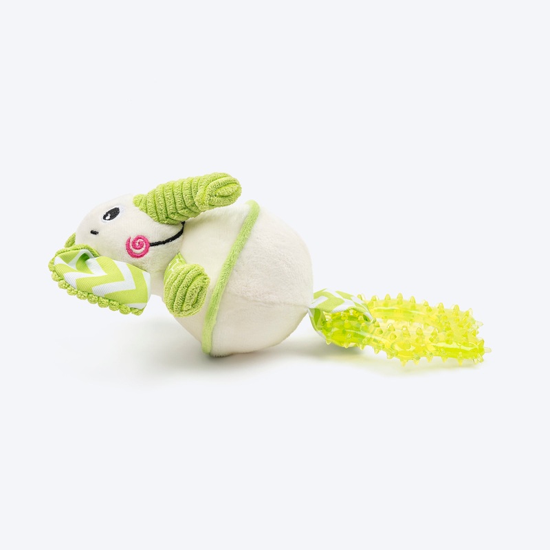 HUFT Billy The Elly Squeaky Plush Puppy Toy – White & Green