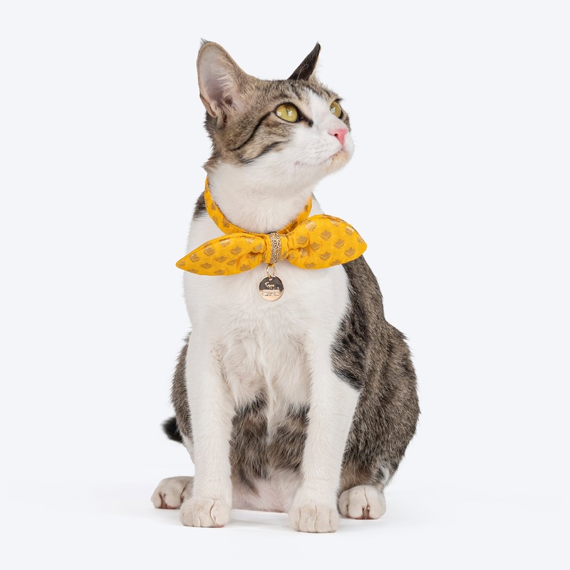 HUFT Brocade Dazzle Bow Tie With Strap For Cat – Yellow