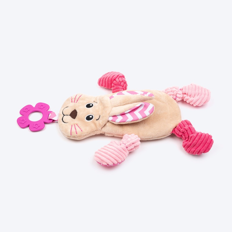 HUFT Bunny Buddy Squeaky Plush Puppy Toy – Beige & Pink