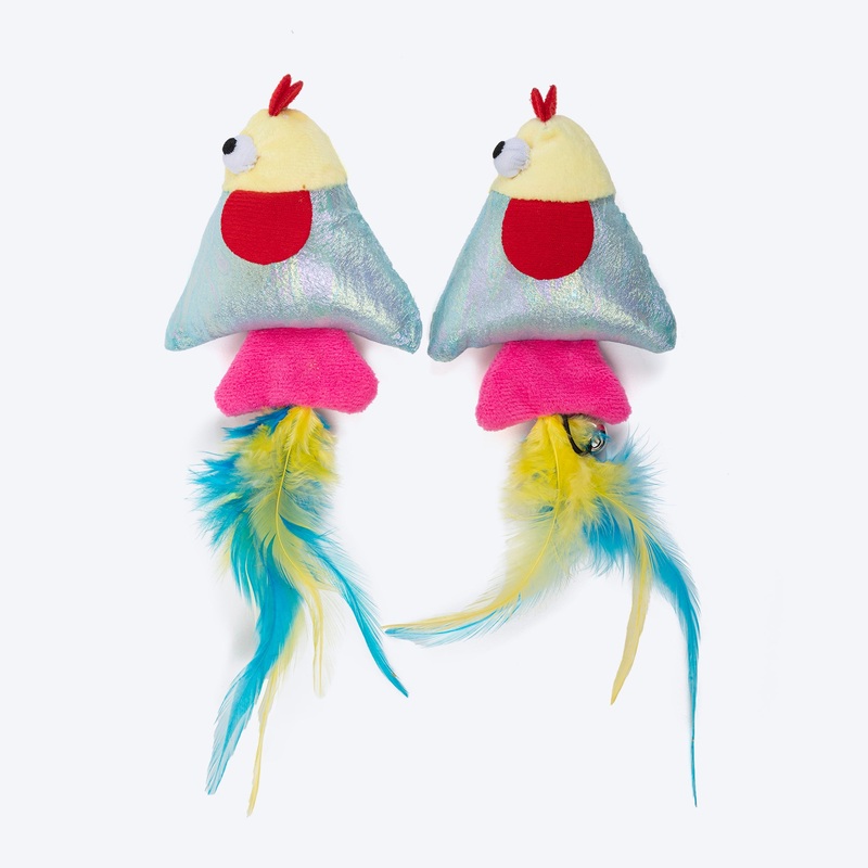 HUFT Chipper Chirpers Plush Toy With Catnip For Cat – Multicolor – Set Of 2