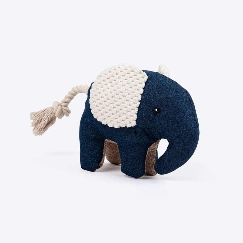 HUFT Jean Elephant With Rope Plush Toy For Dog – Navy Blue