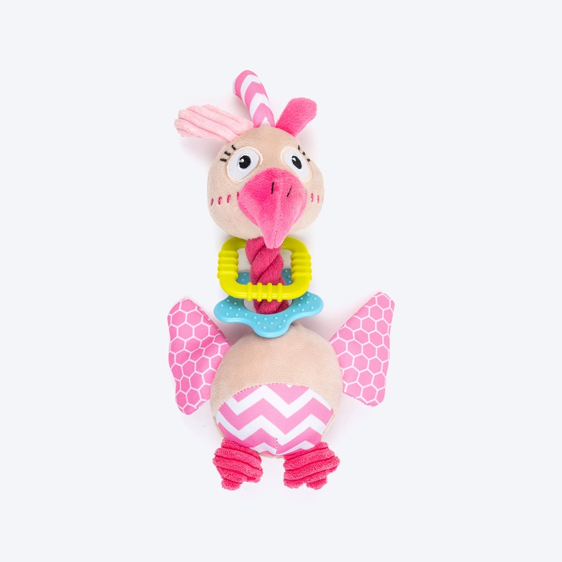 HUFT Mister Birdy Squeaky Plush Puppy Toy – Beige & Pink
