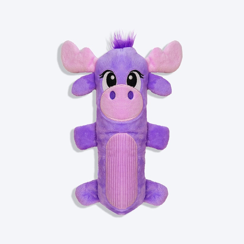 Outward Hound Moose Stuffing-Free Big Squeak Plush Toy For Dog – Purple – M
