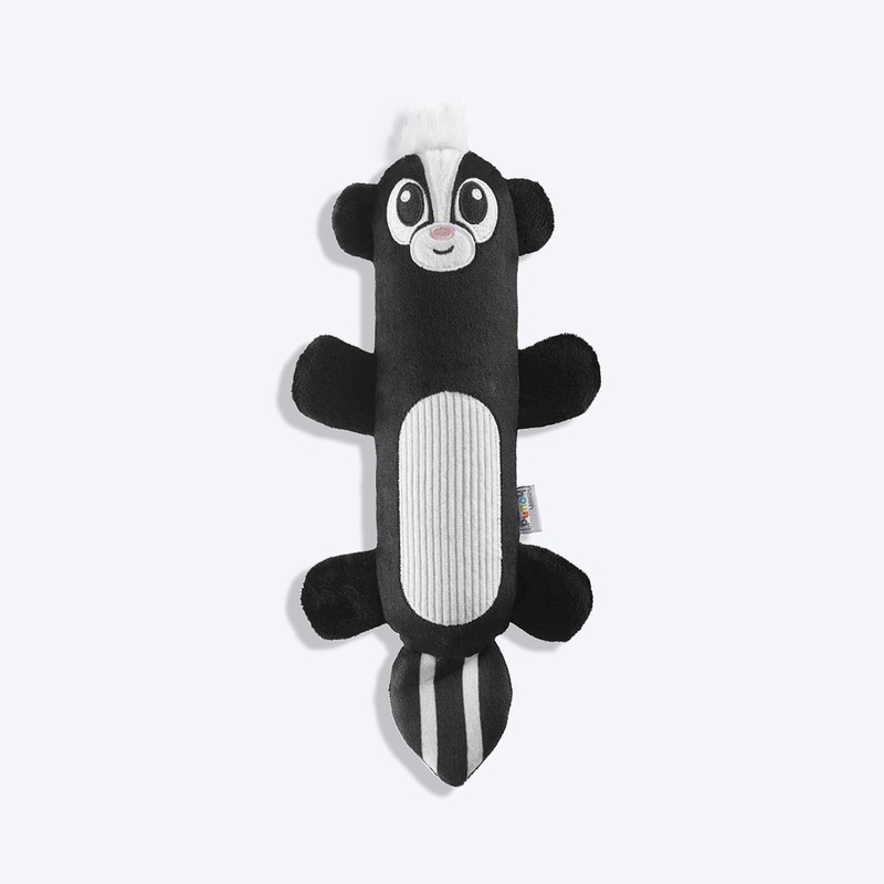 Outward Hound Skunk Stuffing-Free Big Squeak Plush Toy For Dog – Black