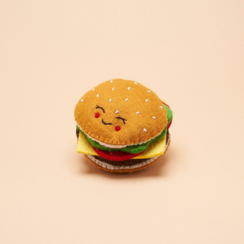 Burger Squeaker Toy|Brown