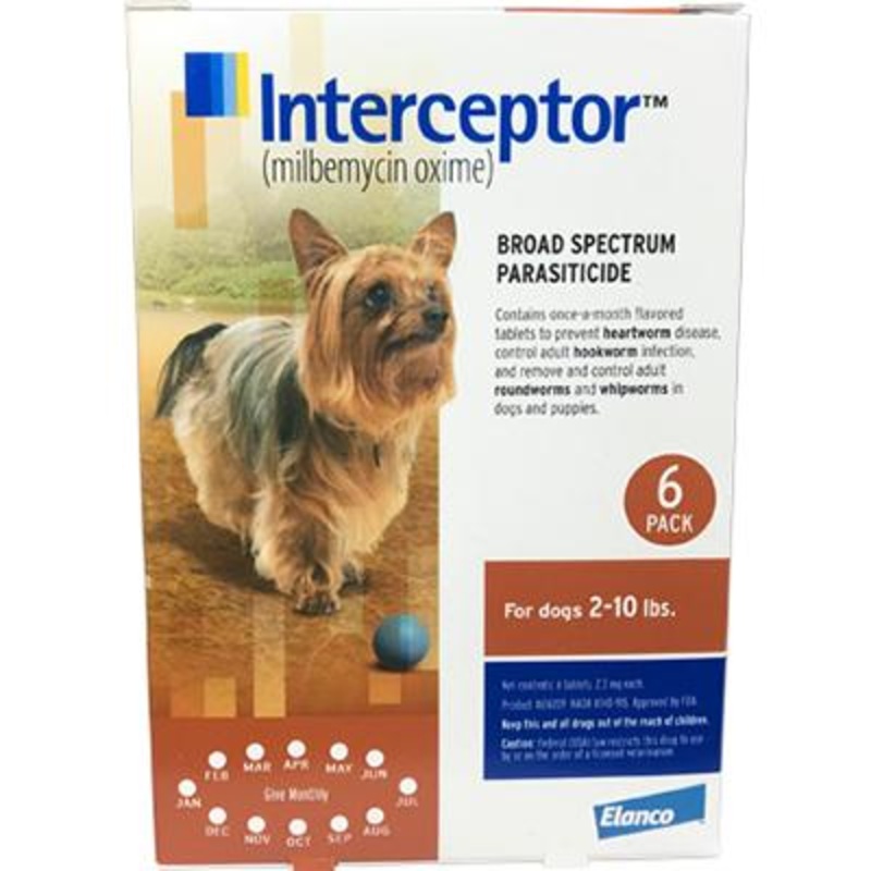 Interceptor (Rx)|Dogs 2-10lb (Brown)|Dogs 11-25lbs/Cats 1.5-6lbs (Green)|Dogs 26-50lbs/Cats 6.1-12lbs (Yellow)|Dogs 51-100lbs/Cats 12.1-25lbs (White)|6 Flavor