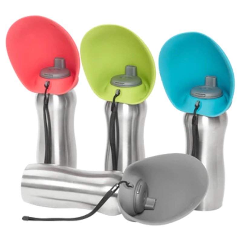 Messy Mutts Stainless Travel Bottle with Silicone Flip Up Bowl, 24oz / 700mL