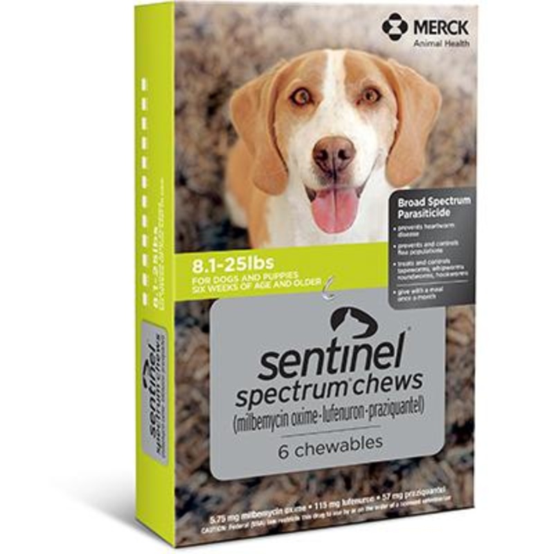 Sentinel SPECTRUM Chews (Rx)|2-8 lbs|8.1-25 lbs|25.1-50 lbs|50.1-100 lbs|6 Chewables