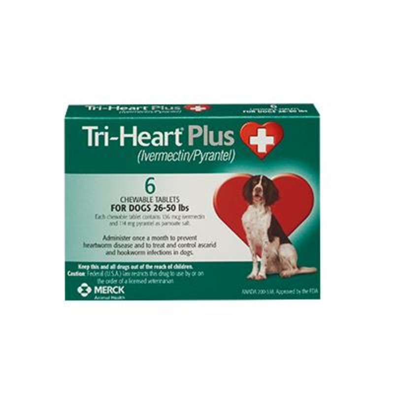 Tri-Heart Plus (Rx)|Up to 25 lbs (Blue)|26-50 lbs (Green)|51-100 lbs (Brown)|6 Chewables