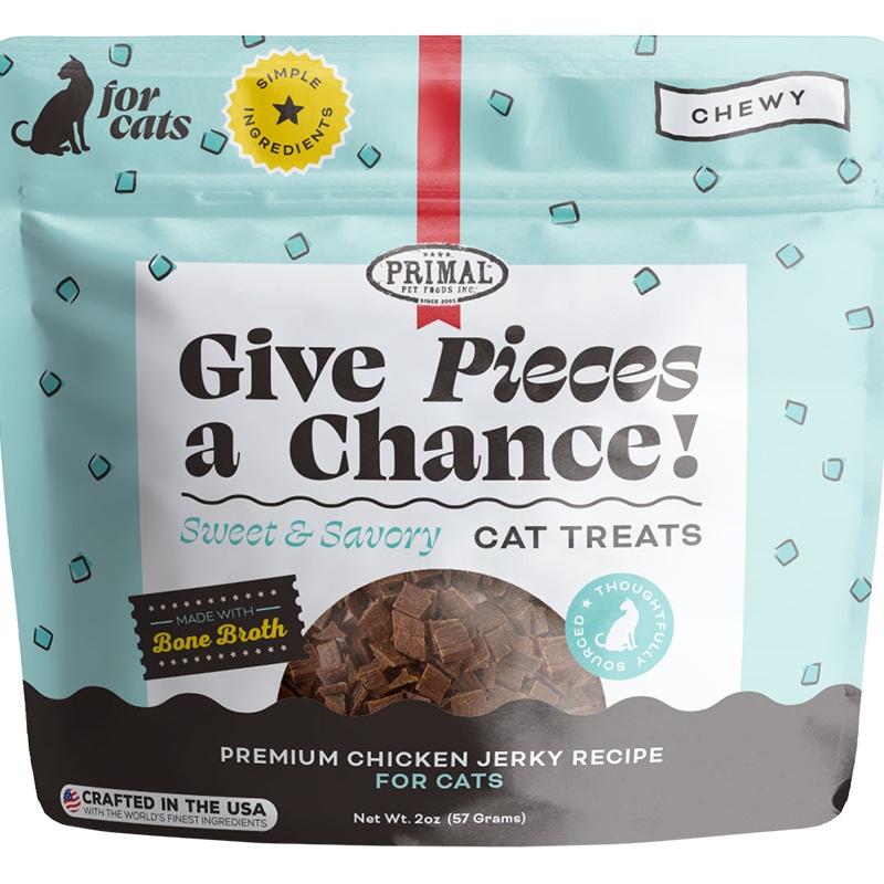 Primal Cat Treats|THE G.O.A.T. (Freeze-Dried Chicken and Goat Milk)|Liver Laugh Love (Freeze-Dried Pork)|Give Pieces A Chance (Chicken Jerky Pieces)