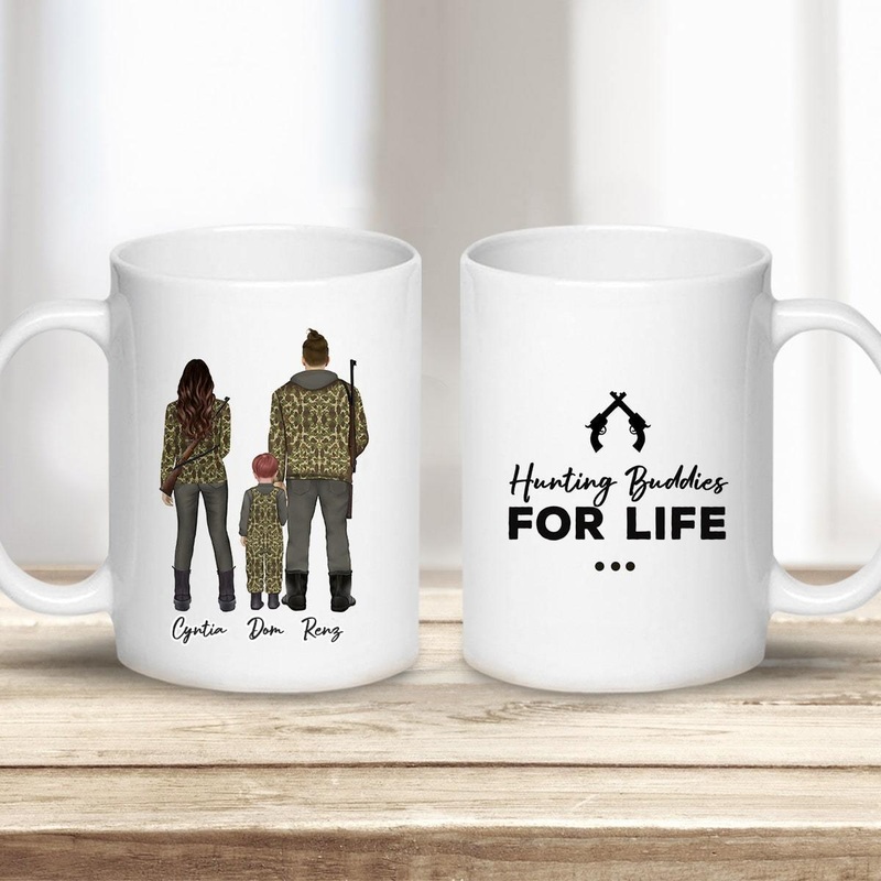 Custom Printed Hunter Man, Woman And Boy Coffee Mug