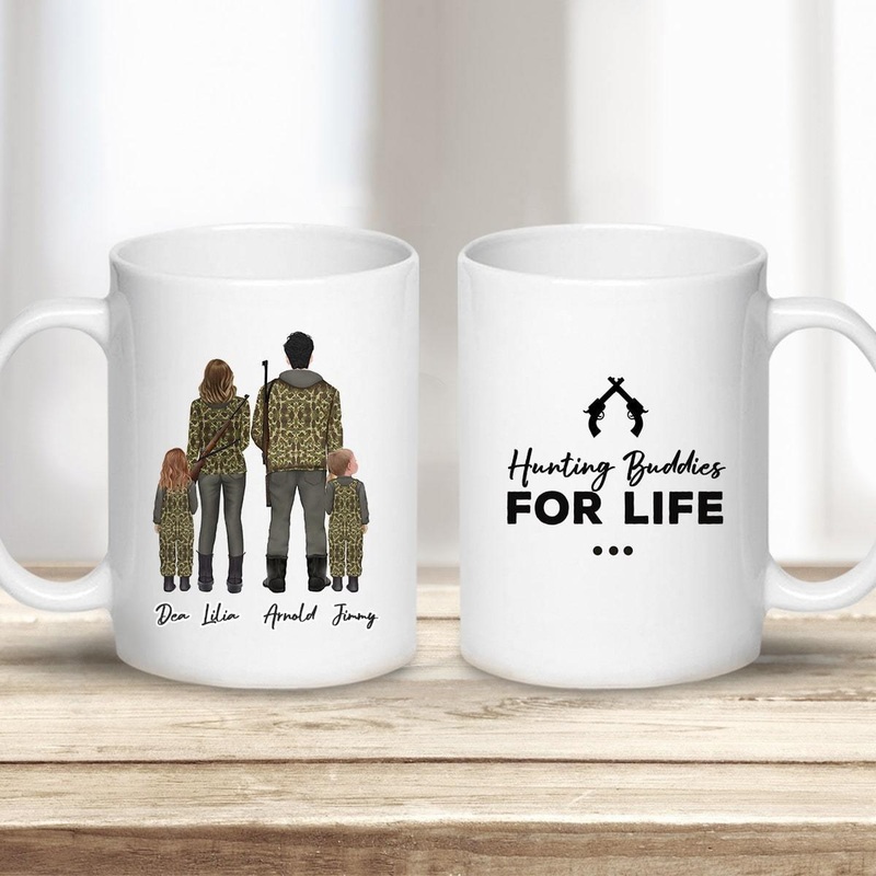 Custom Printed Hunter Man, Woman And Child Coffee Mug