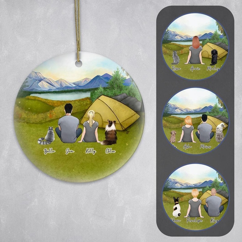 Camping Circle Ornament – Personalized Pet & Owner