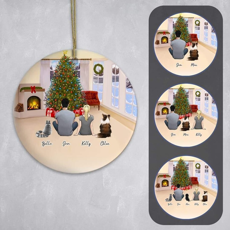 Christmas Living Room Circle Ornament – Pet & Owner Personalized