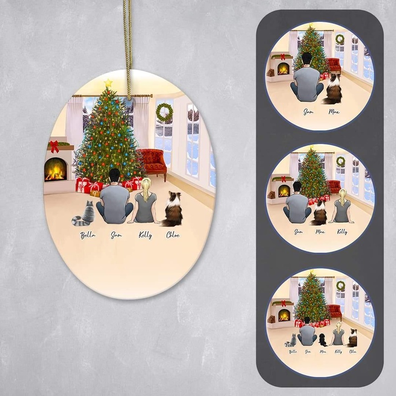Christmas Living Room Oval Ornament – Pet & Owner Personalized