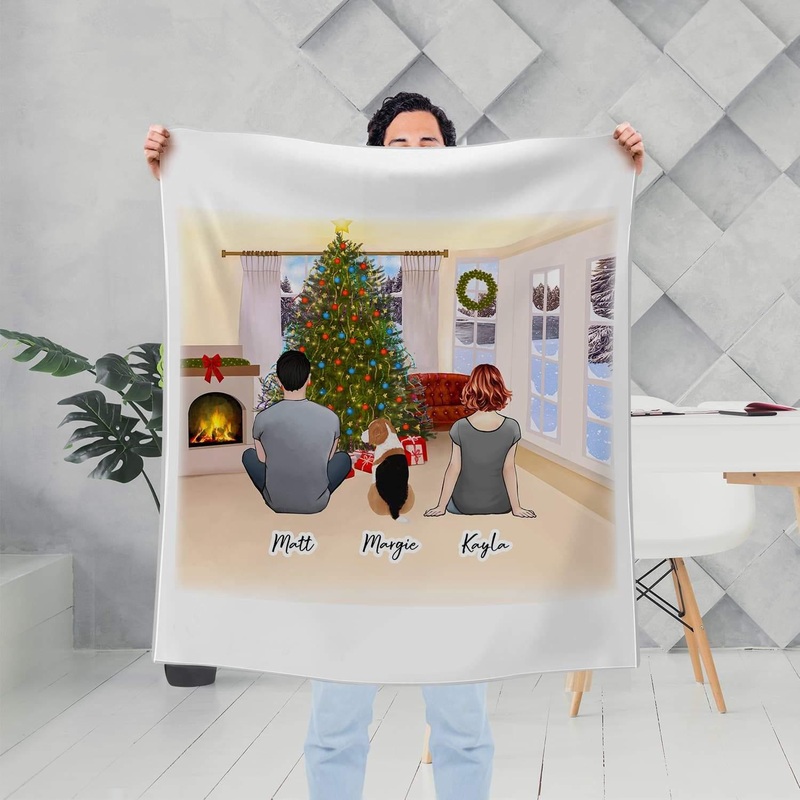Christmas Living Room Personalized Pet & Owner Custom Printed Blanket