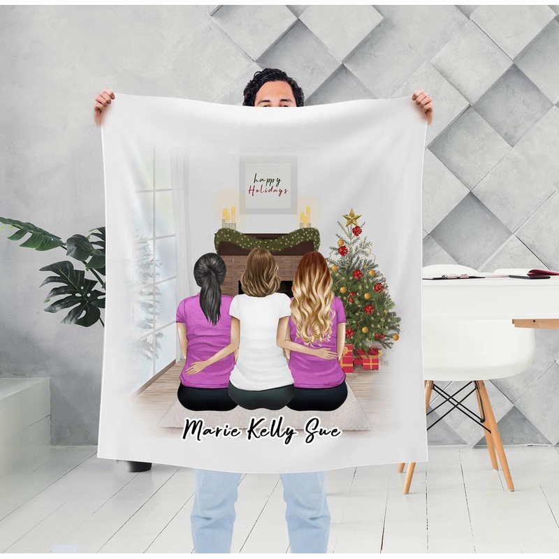Christmas Scene Personalized Sister Best Friend Blanket