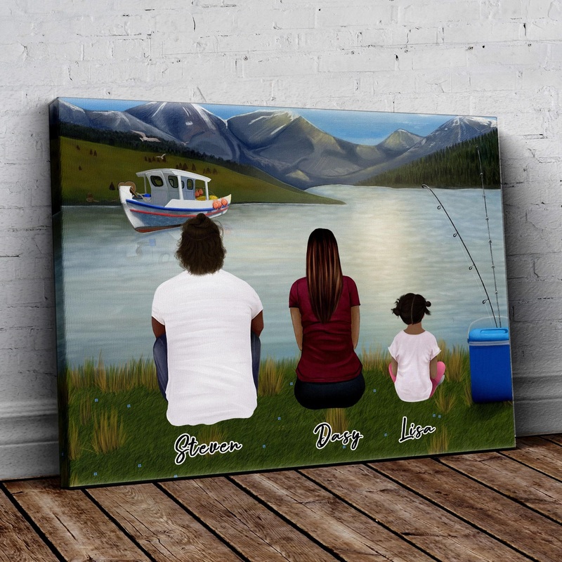 Lake & Boat Personalized Family Wrapped Canvas
