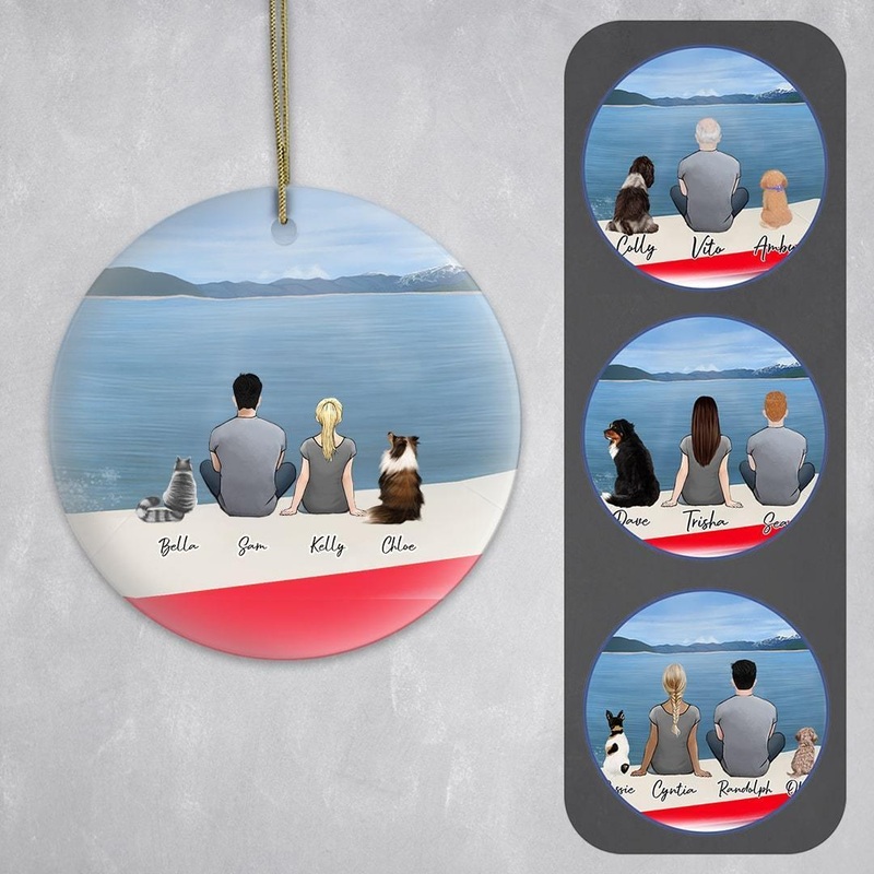 On A Boat Circle Ornament – Personalized Pet & Owner