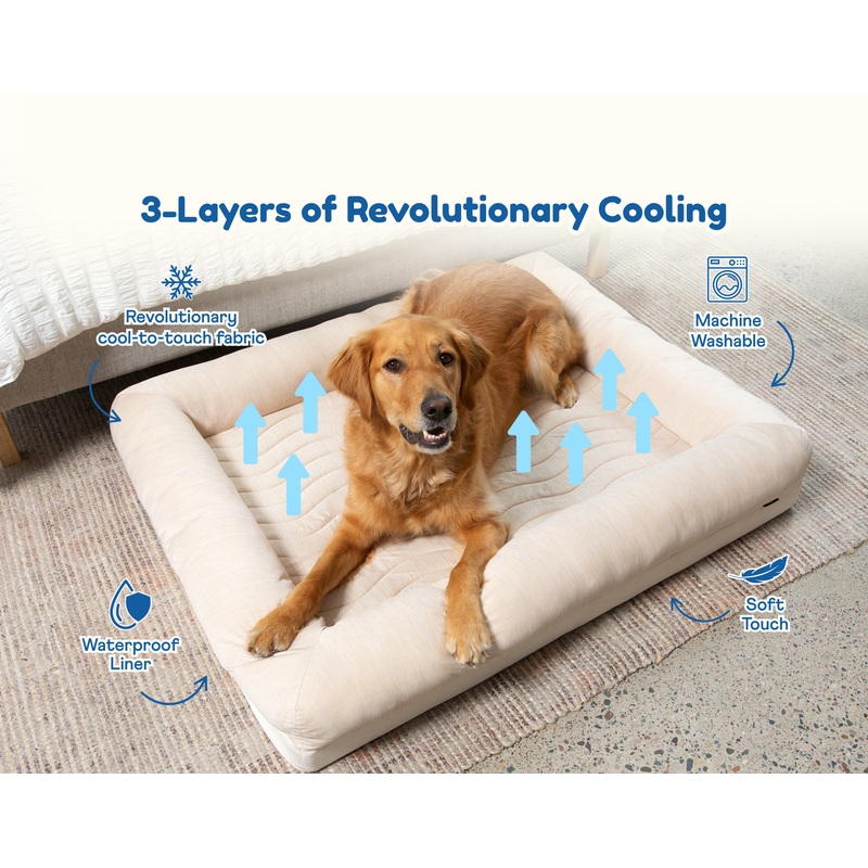 PupChill Cooling 4-Bolster Dog Bed – Arctic Sand