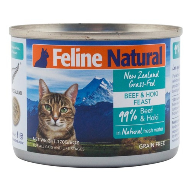 Beef & Hoki Canned Wet Cat Food by Feline Naturals 6 oz