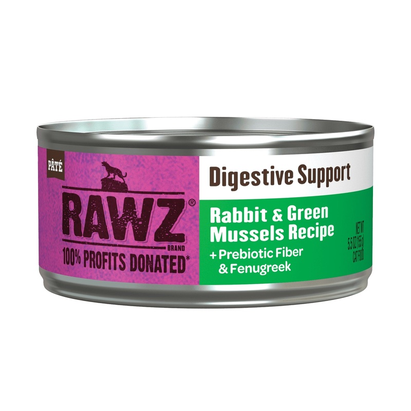 Rabbit & Green Mussels Pate Cat Food by Rawz, 5.5oz – Digestive Support
