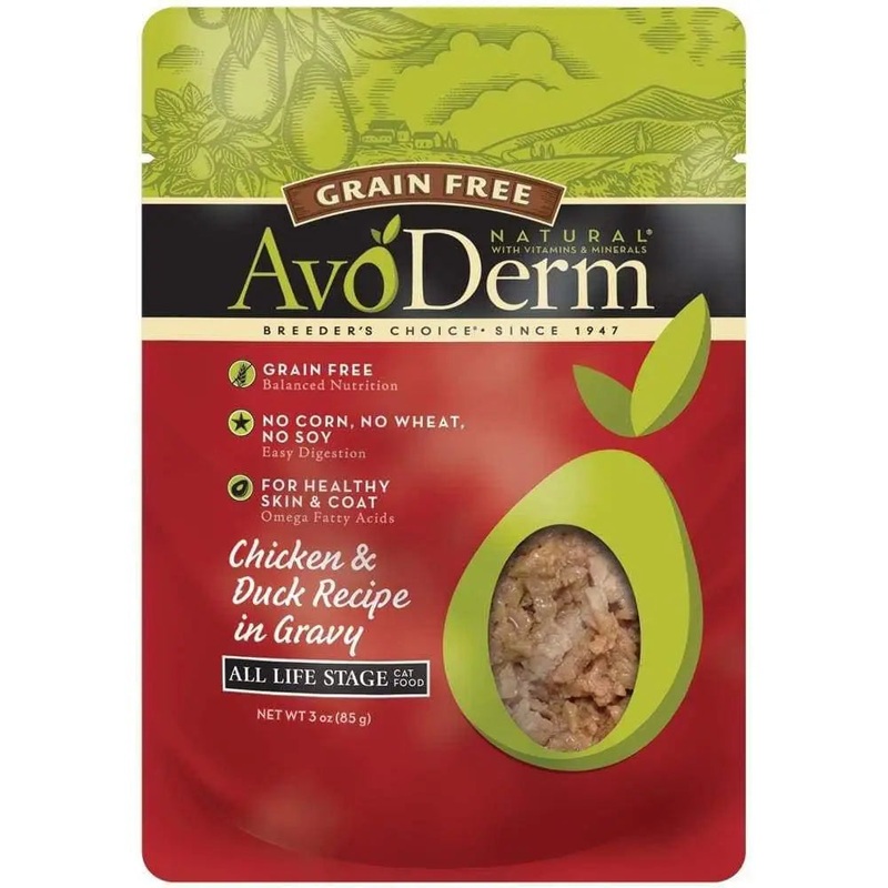 AvoDerm Grain Free Chicken & Duck Recipe in Gravy Cat Food Pouch 24ea/3oz
