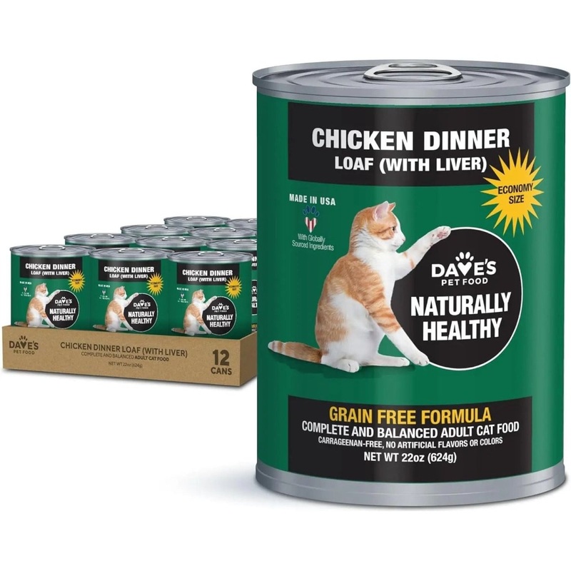 Dave’s Pet Food Naturally Healthy Chicken Dinner Grain-Free Wet Cat Food 22oz/ 12ct