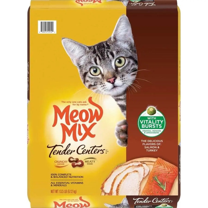Meow-Mix Tender Centers w/Vitality Bursts Dry Cat Food Salmon & Turkey 13.5 lb