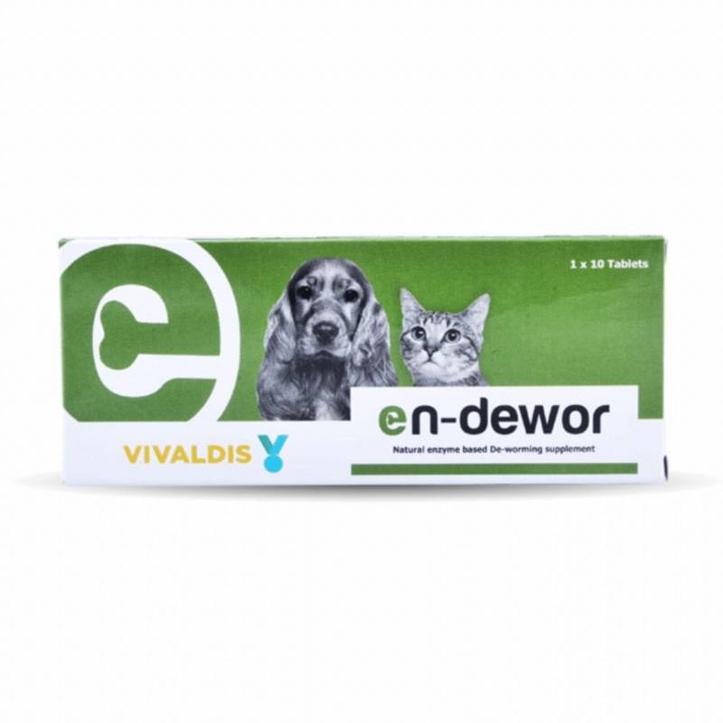 Vivaldis Endewor – Natural Enzyme & Probiotic Based De-wormer for Dogs & Cats (10 Tabs)