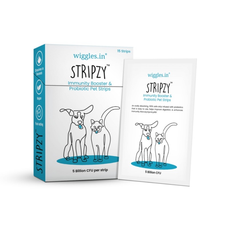 Wiggles Supplements for Cats & Dogs – Stripzy Immunity Booster and Probiotic Pet Strips (15 Strips)